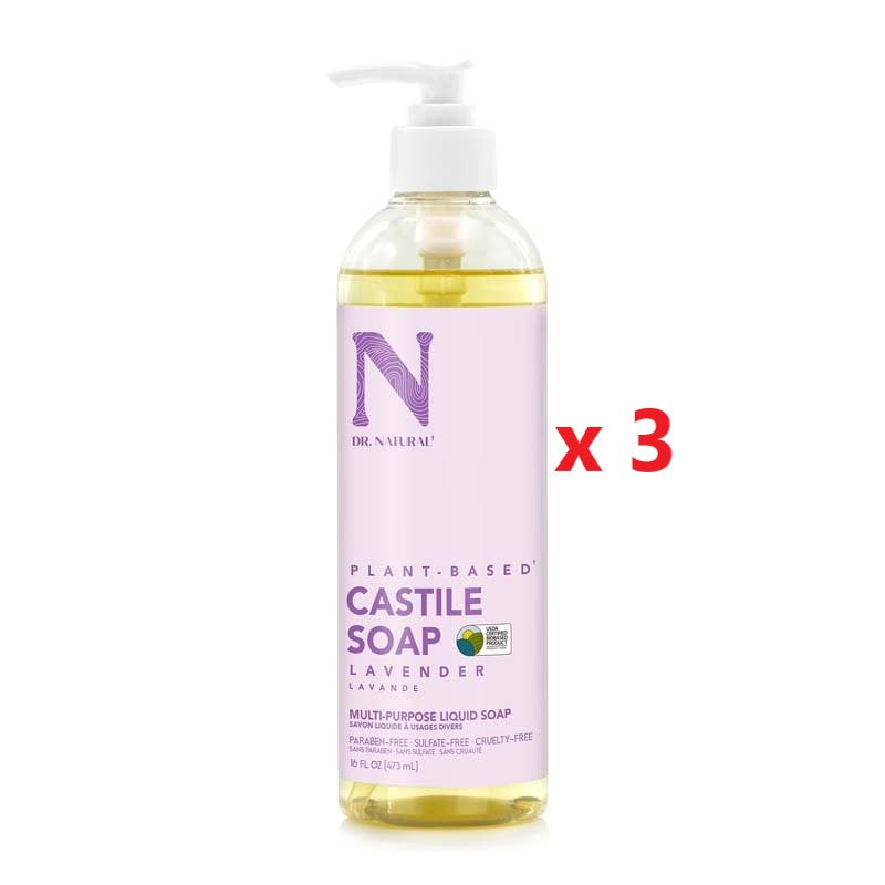 3 X Dr Natural Castile Liquid Soap 473ml