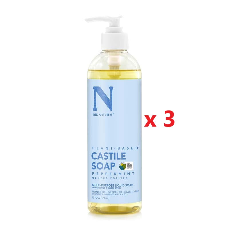 3 X Dr Natural Castile Liquid Soap 473ml