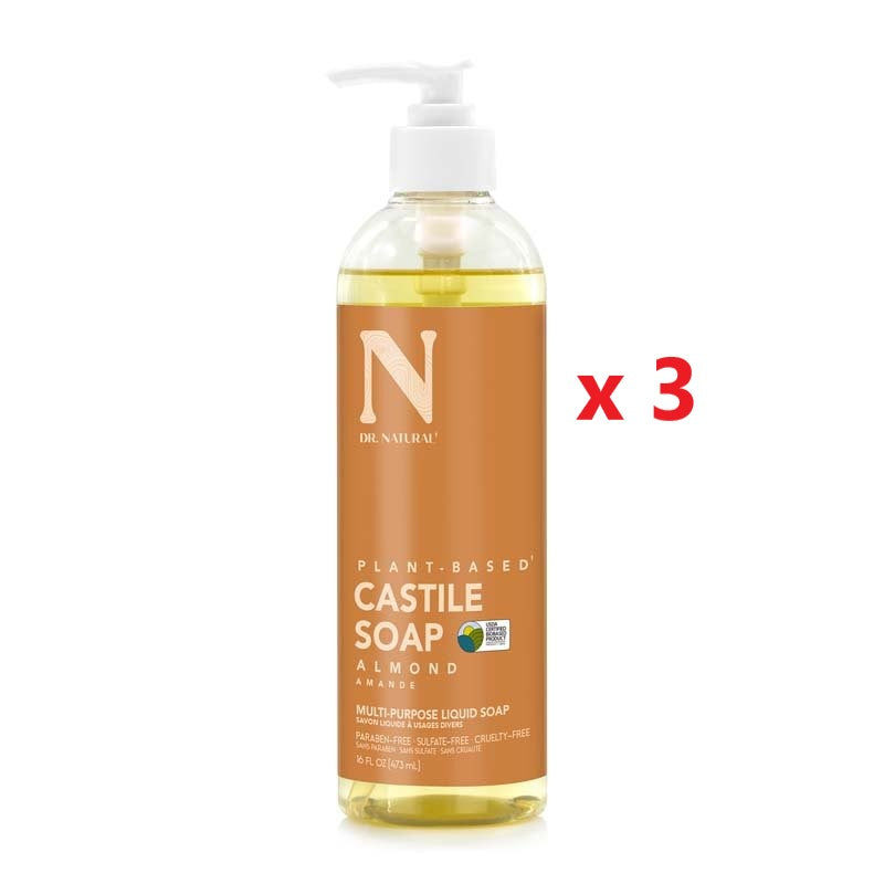 3 X Dr Natural Castile Liquid Soap 473ml
