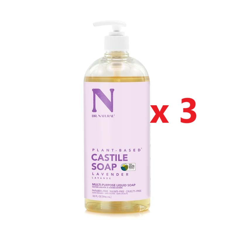 3 X Dr Natural Castile Liquid Soap 946ml