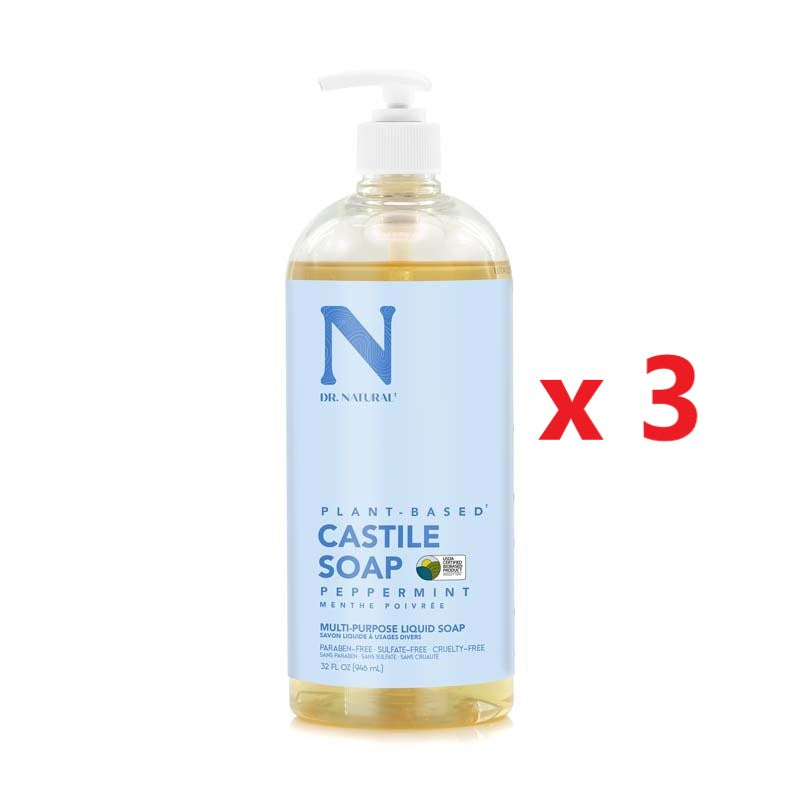 3 X Dr Natural Castile Liquid Soap 946ml