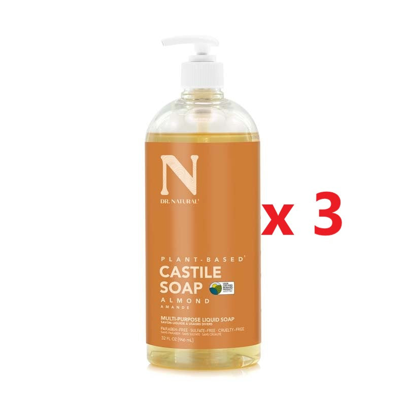 3 X Dr Natural Castile Liquid Soap 946ml