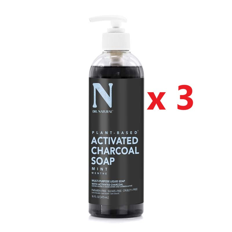 3 X Dr Natural Charcoal Liquid Soap 473ml