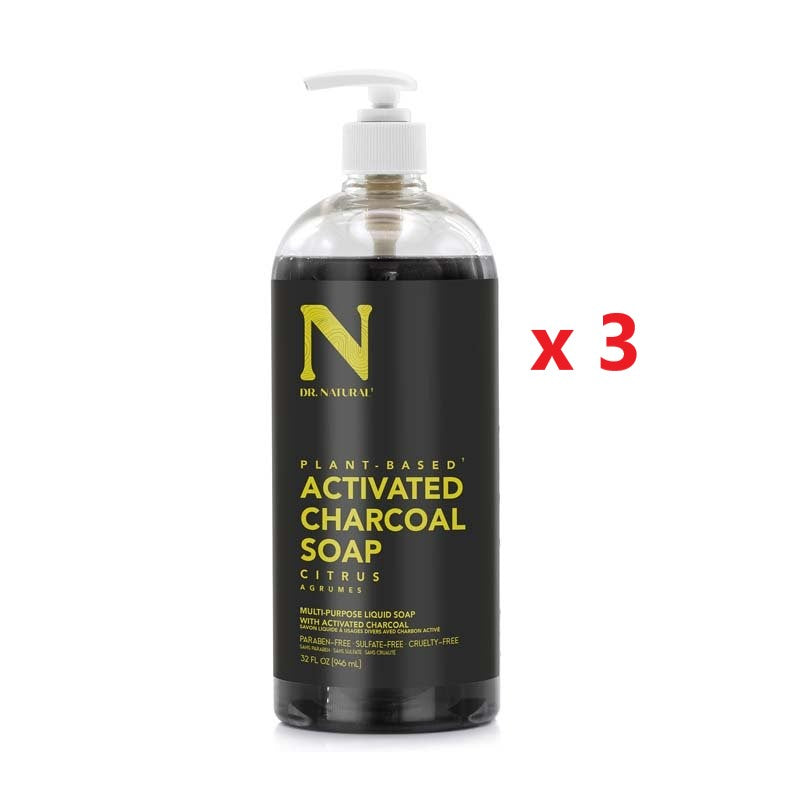3 X Dr Natural Charcoal Liquid Soap 946ml