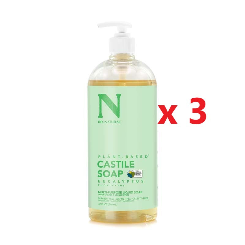 3 X Dr Natural Castile Liquid Soap 946ml