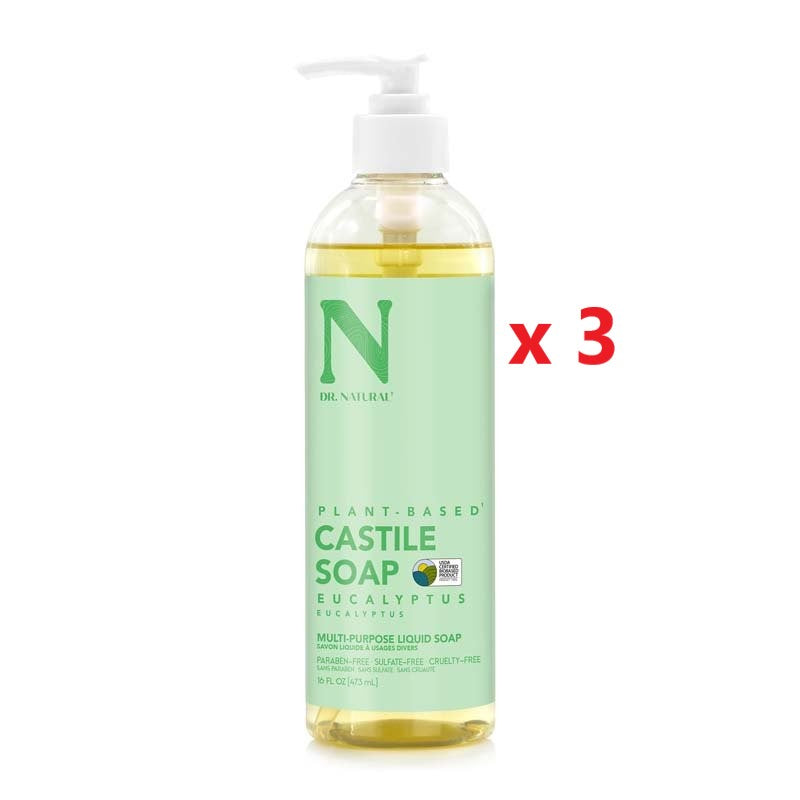 3 X Dr Natural Castile Liquid Soap 473ml