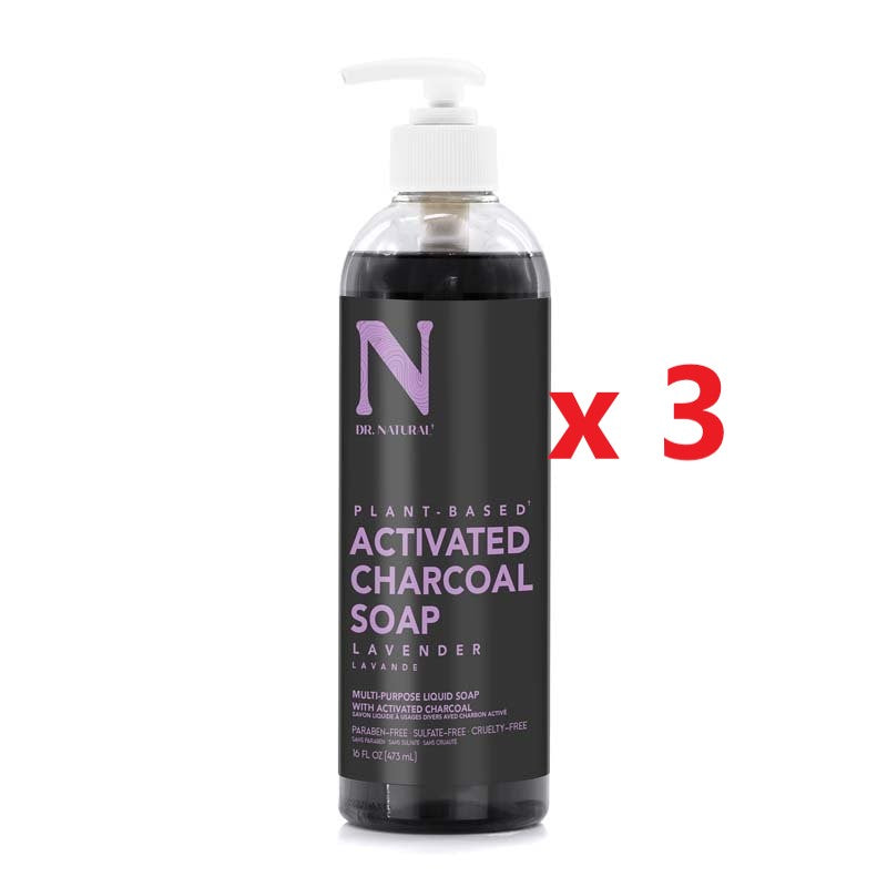 3 X Dr Natural Charcoal Liquid Soap 473ml