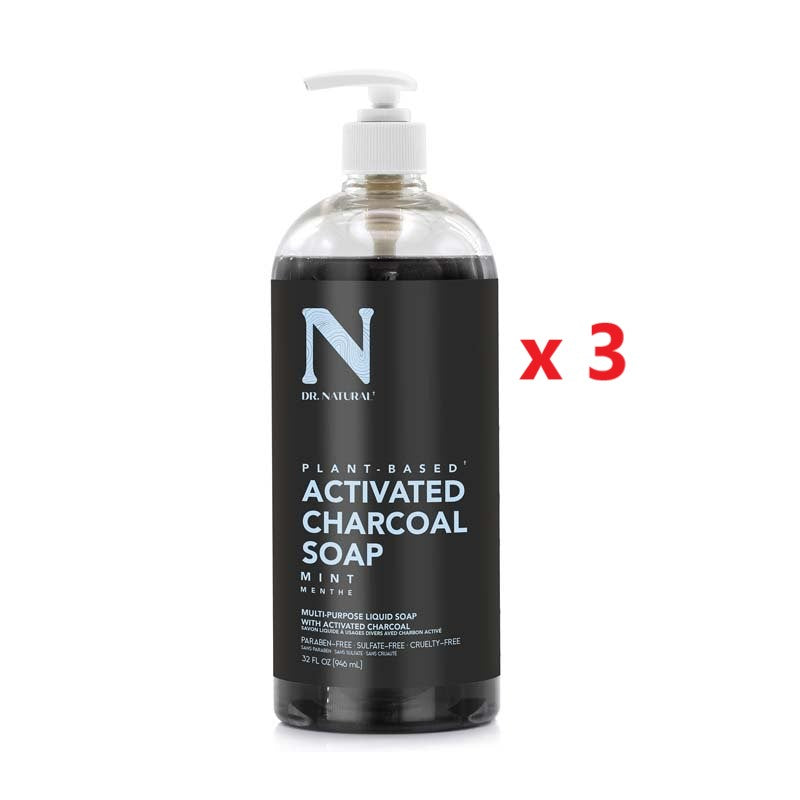3 X Dr Natural Charcoal Liquid Soap 946ml