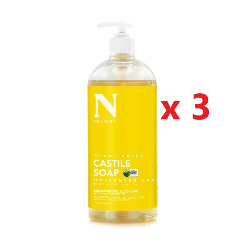 3 X Dr Natural Castile Liquid Soap 946ml