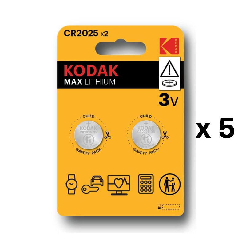 5x Kodak Batteries Max lithium CR2025 battery 3V 2 pack child safety blister - MataMata