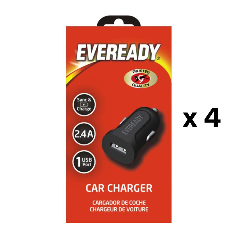 4x Eveready Car Adapter 2.4A Black