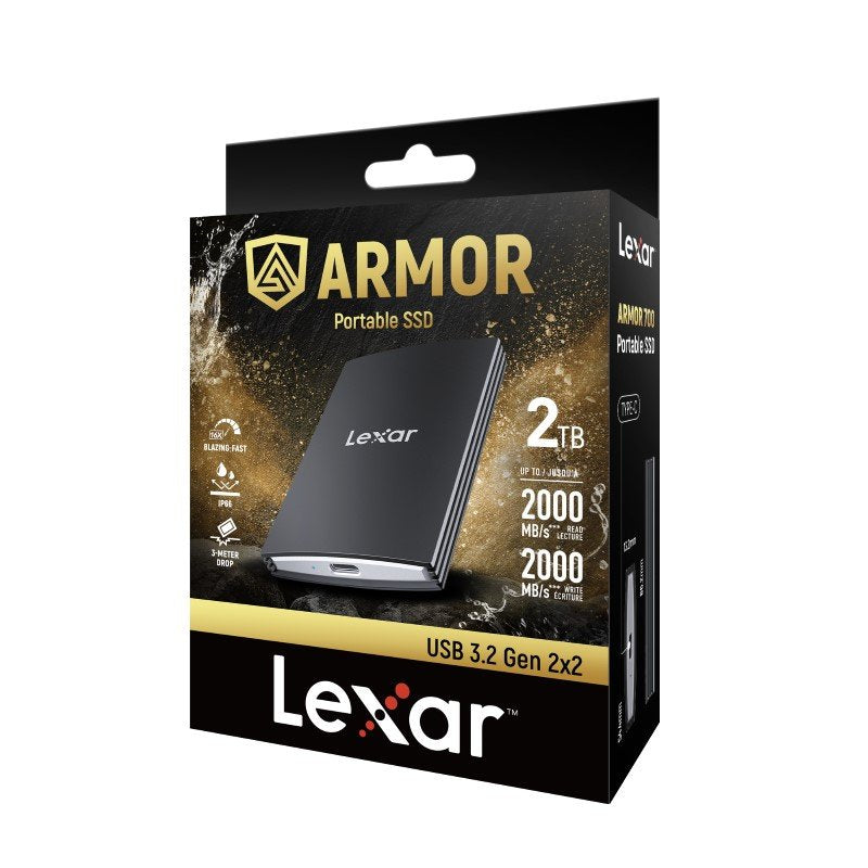 Lexar ARMOR 700 Portable SSD, 2 TB, Up to 2000MB/s Read: Water, Dust and Drop Resistant