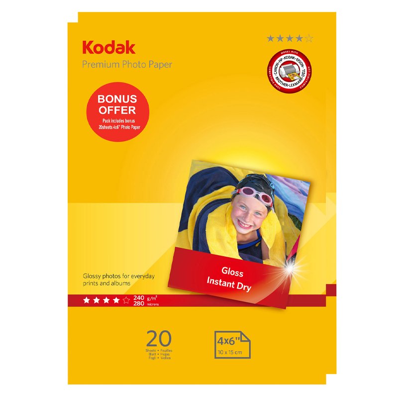 Kodak Photo Paper Gloss 240gsm 4 x 6 (4R) 2 x 20 Sheets