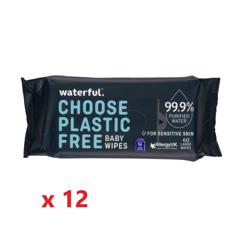 12 X Waterful Plastic Free Baby Wipes 60 Pack - MataMata