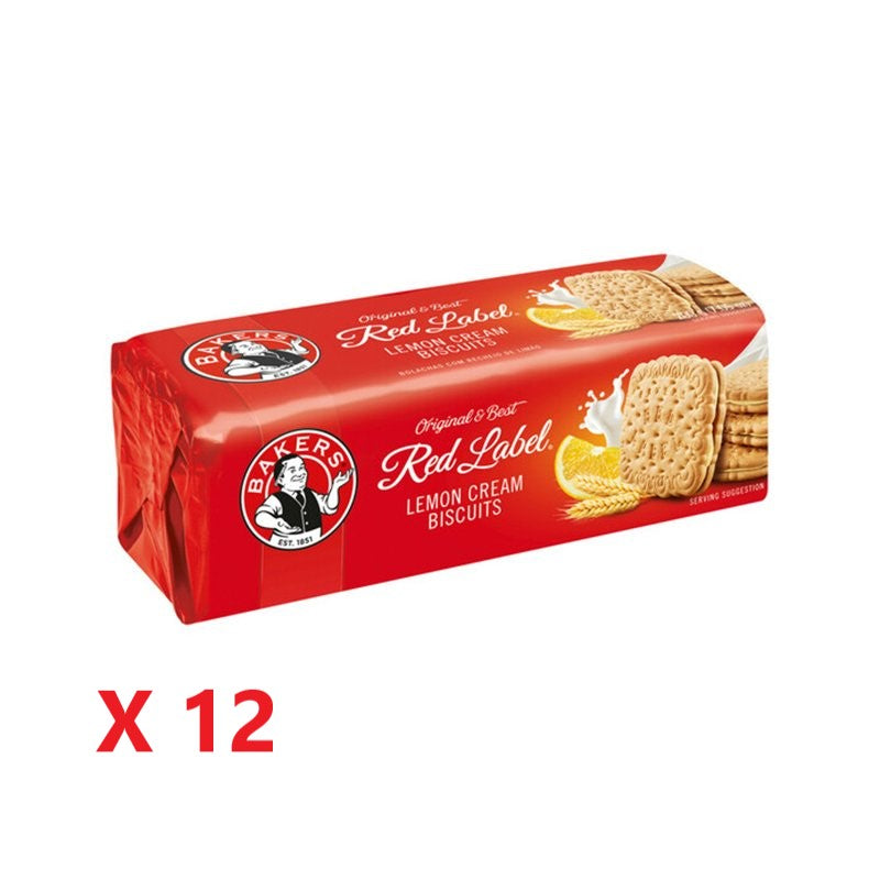 12 X Bakers Red Label Lemon Creams Biscuits 200g