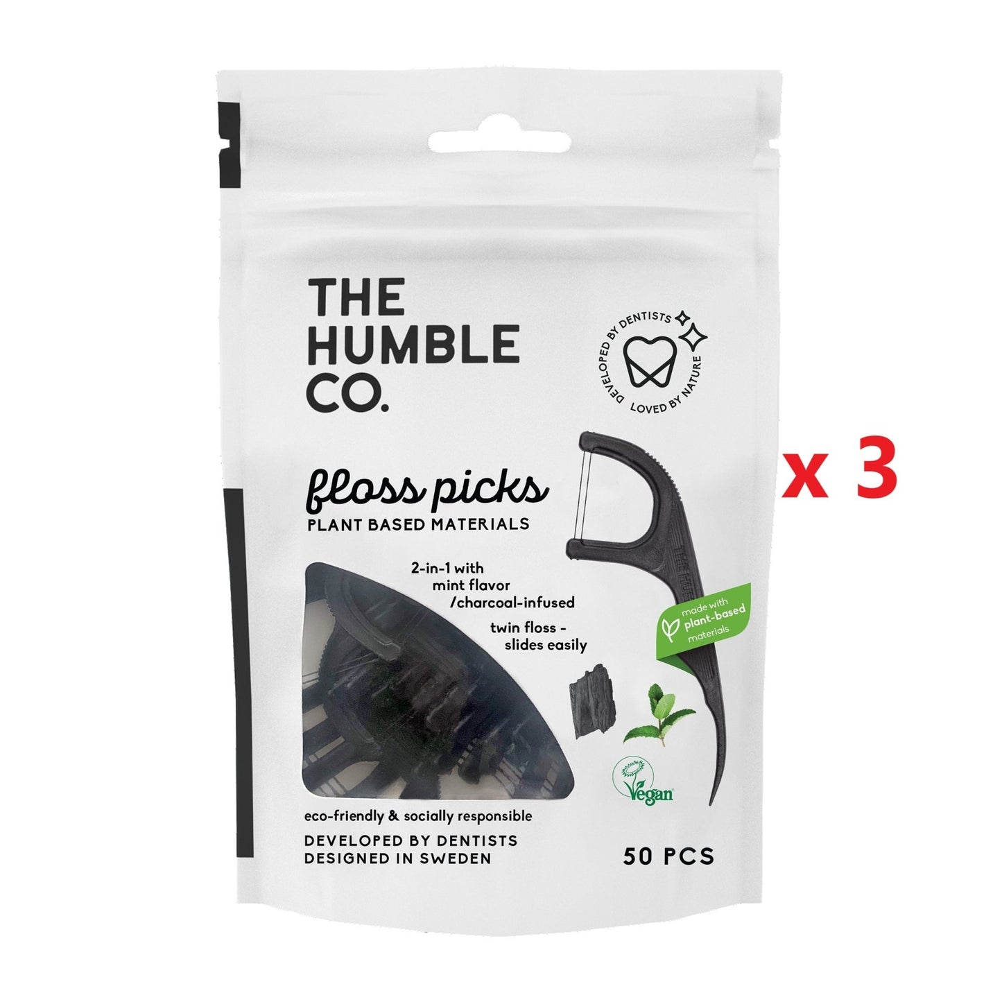 3 X The Humble Co. Plant - Based Floss Picks 50 Pack - MataMata