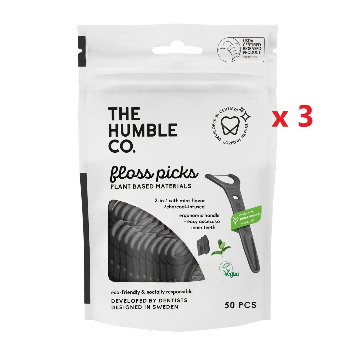 3 X The Humble Co. Plant - Based Floss Picks 50 Pack - MataMata