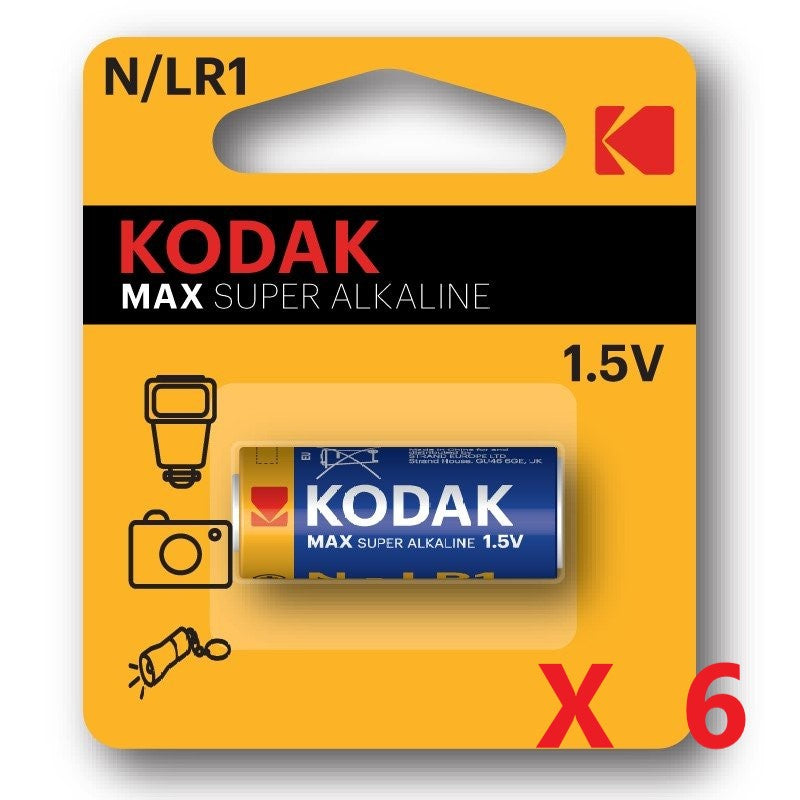 6 X Kodak Batteries Max Super Alkaline N/LR1 1.5V Single Pack