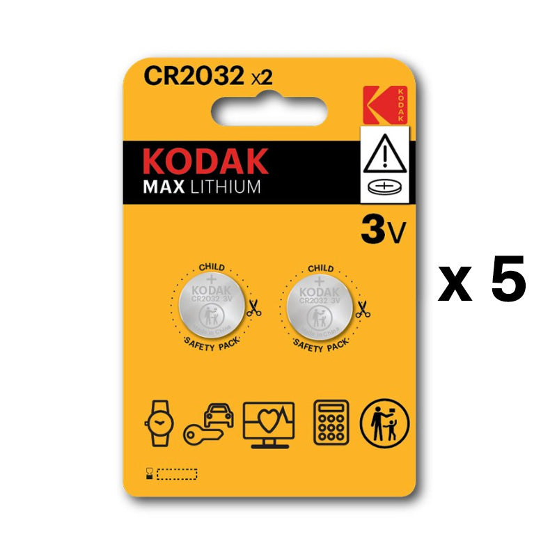 5x Kodak Batteries Max lithium CR2032 battery 3V 2 pack child safety blister