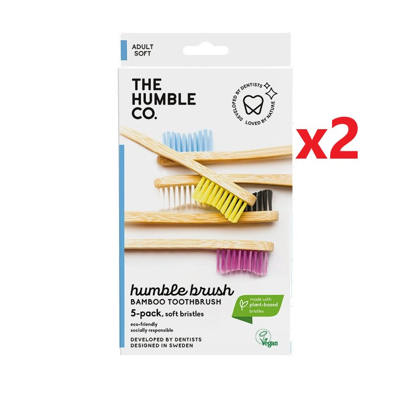 2 X The Humble Co. Bamboo Toothbrush - Soft 5 Pack - Assorted Colours