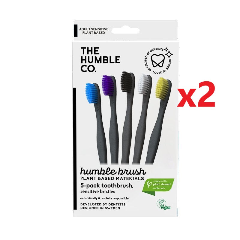 2 X The Humble Co. Bamboo Toothbrush  Sensitive 5 Pack - Assorted Colours