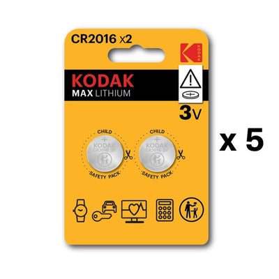 5x Kodak Batteries Max lithium CR2016 battery 3V 2 pack child safety blister - MataMata
