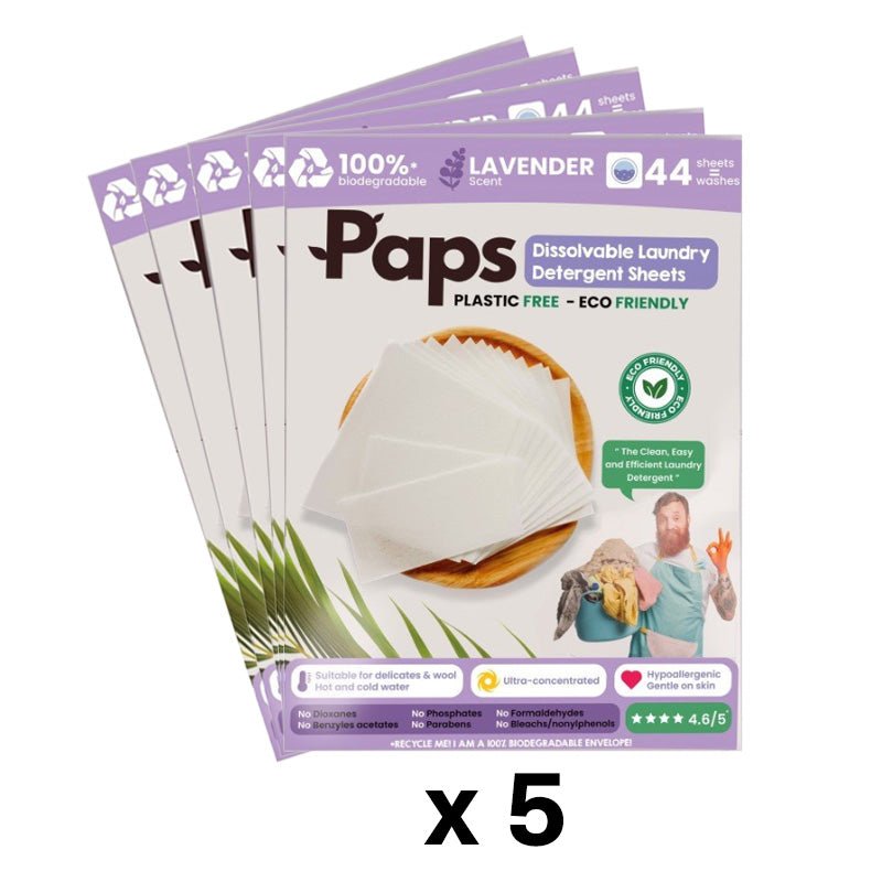 5x Paps Dissolvable Laundry Detergent Sheets Scent: Lavender - MataMata
