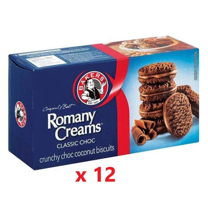 12 X Bakers Romany Creams Classic Choc Coconut Biscuits 200g
