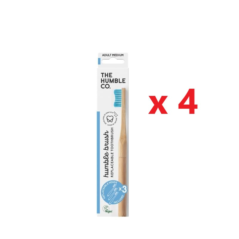 4 X The Humble Co. Bamboo Toothbrush with Replaceable Head Purple/Blue - Medium