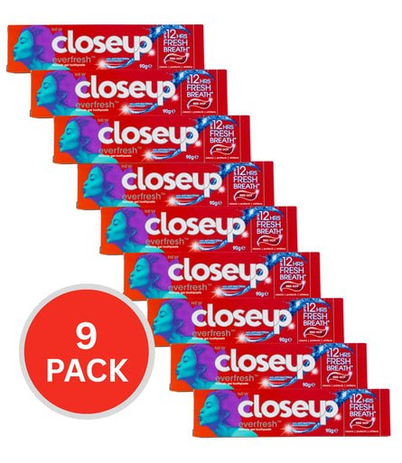 9 Pack Closeup Everfresh Red Hot Toothpaste 90g – Cinnamon Fresh Breath, Whitening & Antibacterial Protection - MataMata