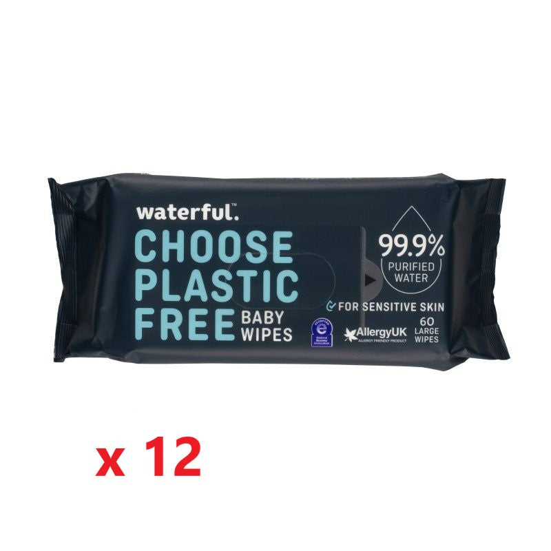 12 X Waterful Plastic Free Baby Wipes 60 Pack