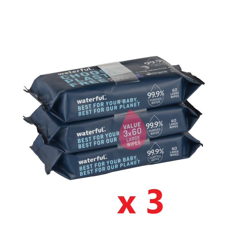 9 X Waterful Plastic Free Baby Wipes 60 Pack (540 Wipes)