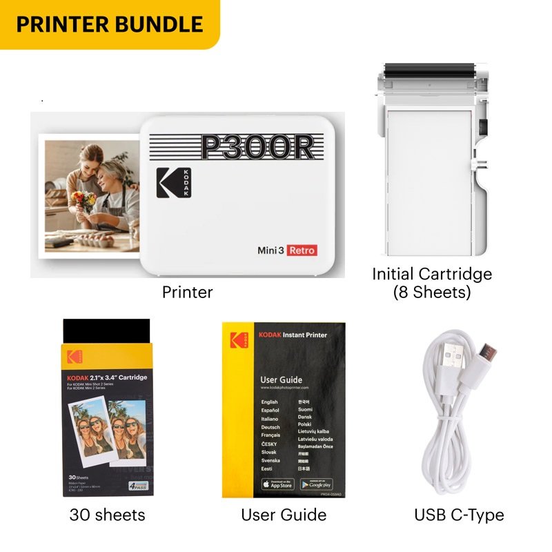 Kodak Instant Printer Mini 3 Retro Cartridge Bundle
