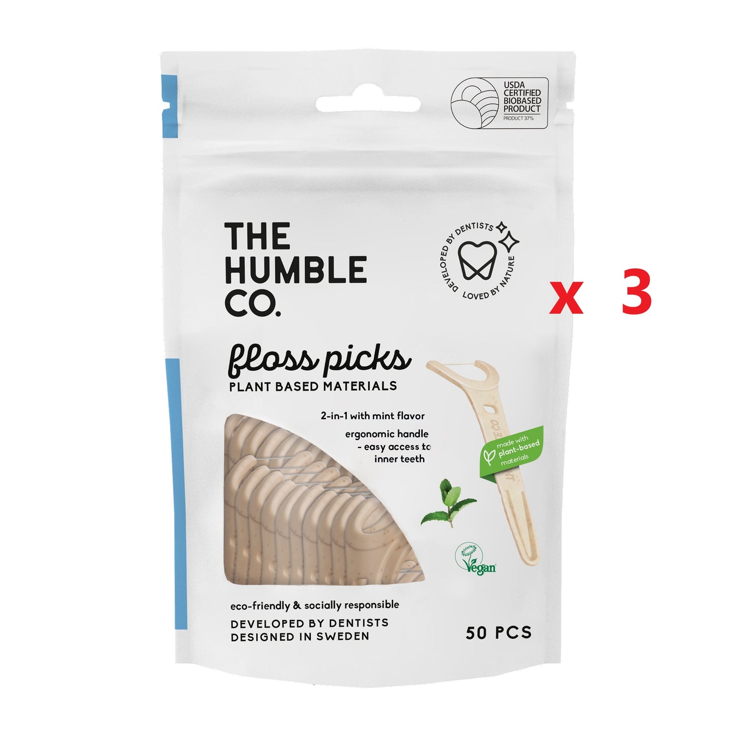 3 X The Humble Co. Plant-Based Floss Picks 50 Pack