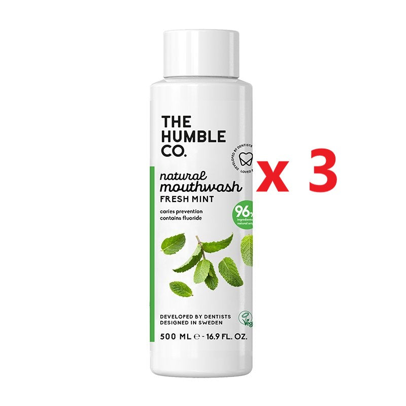 3 X The Humble Co. Natural Mouthwash Fresh Mint 500ml