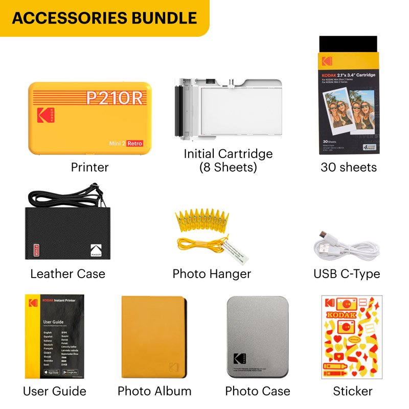 Kodak Instant Printer Mini 2 Retro Cartridge + Accessories Bundle