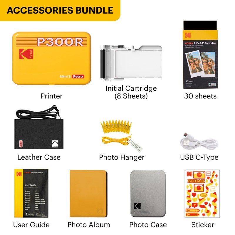 Kodak Instant Printer Mini 3 Retro Cartridge + Accessories Bundle