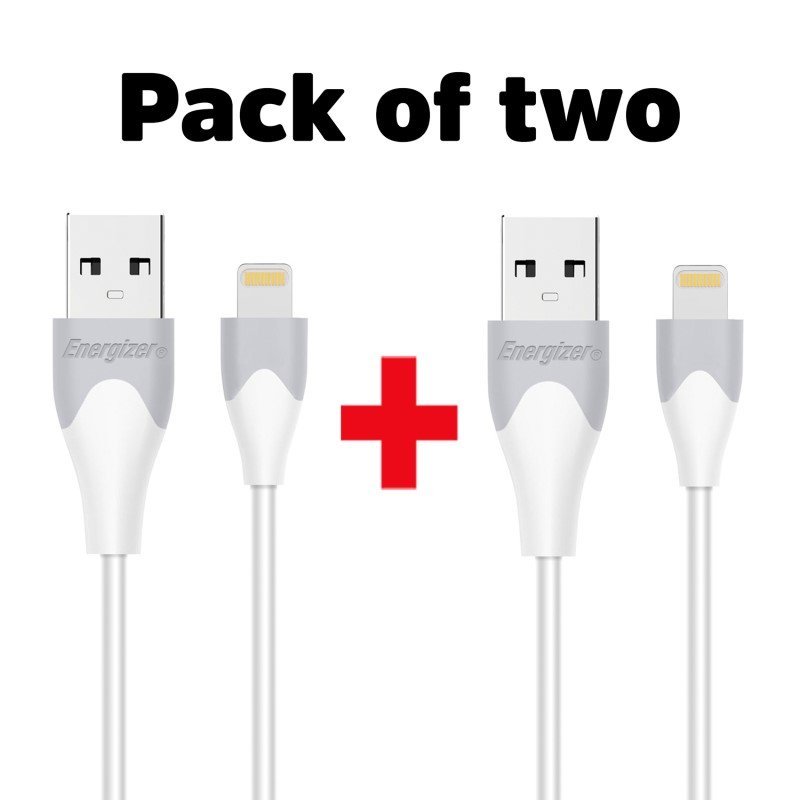Energizer iPhone (Lightning) Cable Twin Pack White 1.2 Metre - MataMata