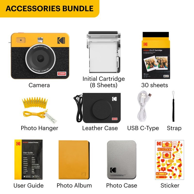 Kodak Instant Camera Mini Shot 3 Retro Cartridge + Accessories Bundle - MataMata