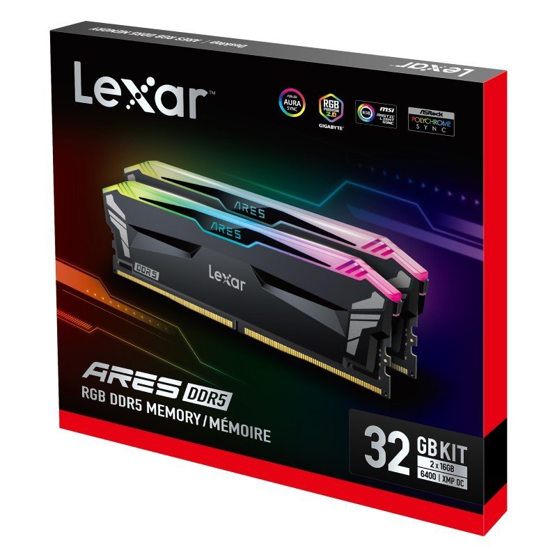Lexar ARES RGB DDR5 Desktop Memory 32GB Kit (16GBx2) 6400MT/s | High - Speed Gaming RAM with RGB Sync, ECC, PMIC, Aluminum Heat Spreader - MataMata
