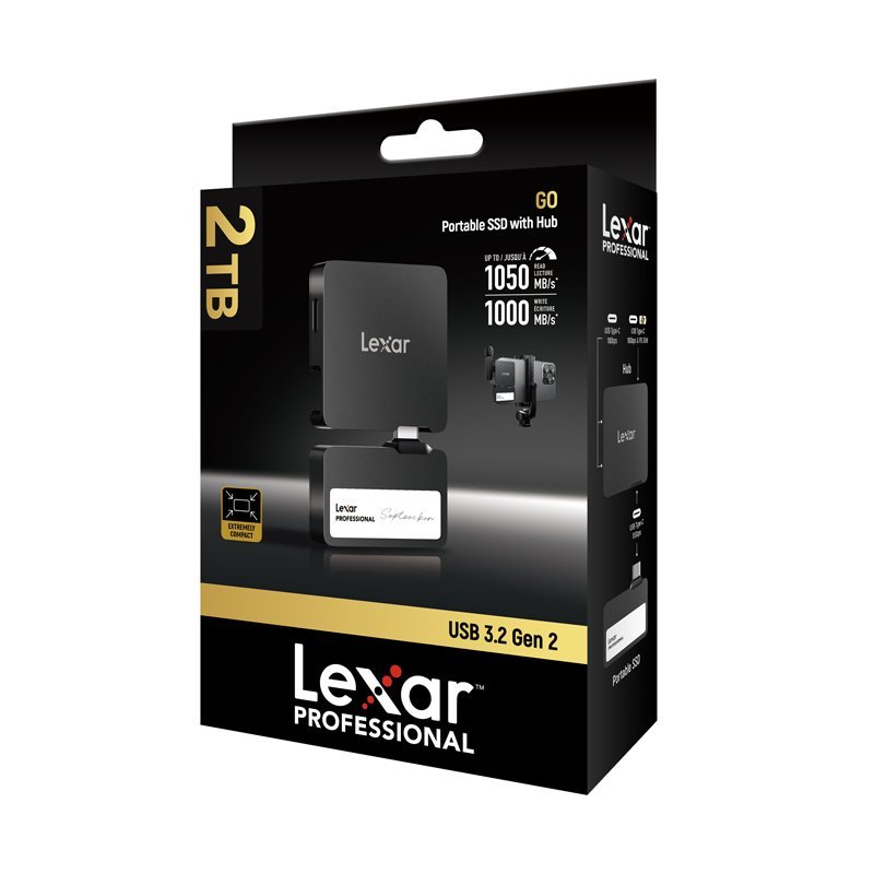 Lexar Professional GO SL400 Portable SSD With Hub, 2TB, Black - MataMata