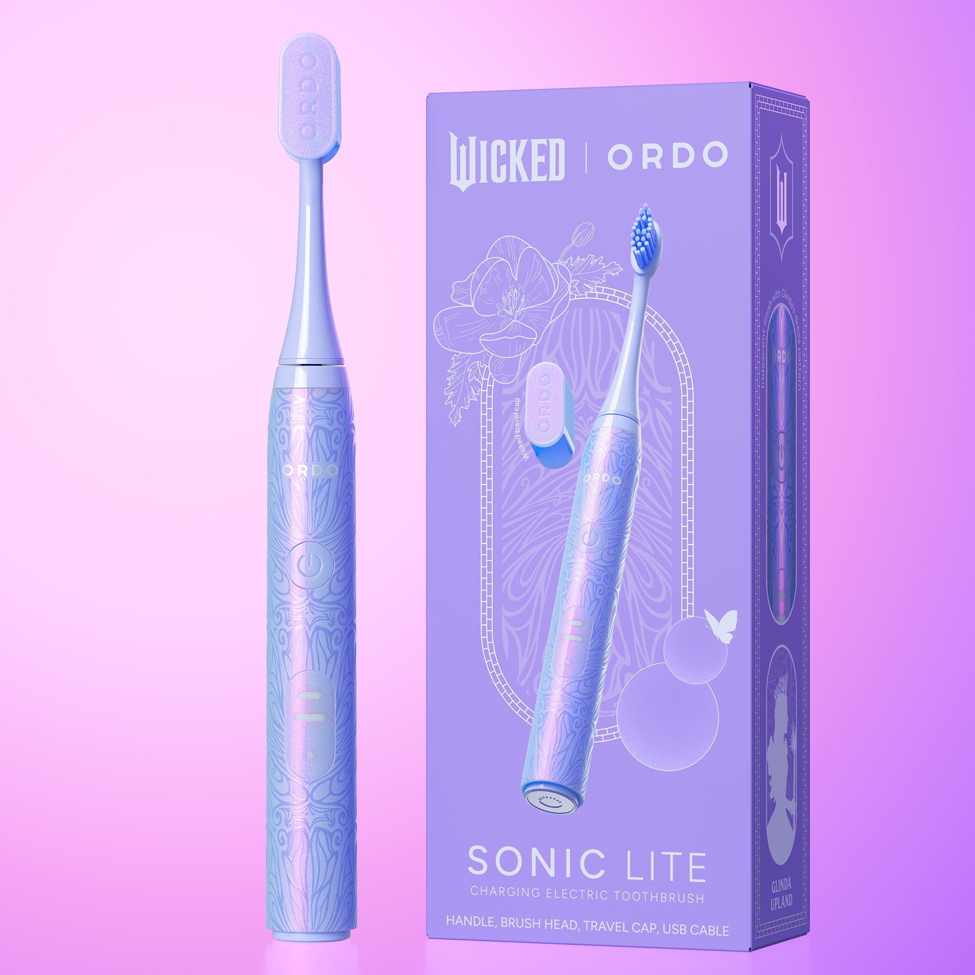 Ordo Sonic Lite Electric Toothbrush Bundle – Wicked Glinda Edition | Sonic Power, 2 Modes, Travel Topper, 4 Brush Heads - MataMata