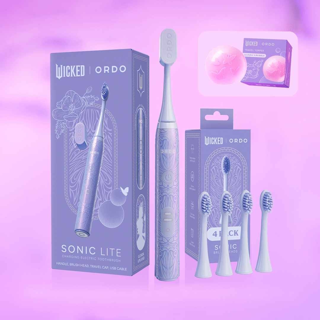 Ordo Sonic Lite Electric Toothbrush Bundle – Wicked Glinda Edition | Sonic Power, 2 Modes, Travel Topper, 4 Brush Heads - MataMata