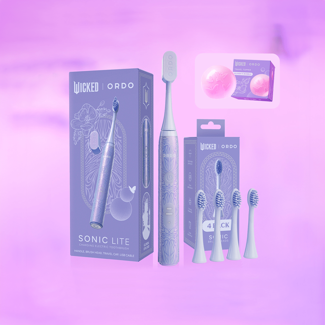 Ordo Sonic Lite Electric Toothbrush Bundle – Wicked Glinda Edition | Sonic Power, 2 Modes, Travel Topper, 4 Brush Heads - MataMata