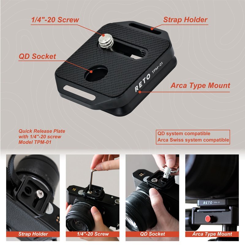 RETO Quick Release Plate TPM - 01 with 1/4" - 20 Screw - MataMata