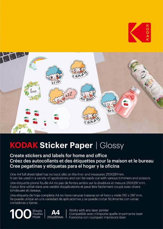 Kodak Sticker Paper Glossy A4 100 Sheets