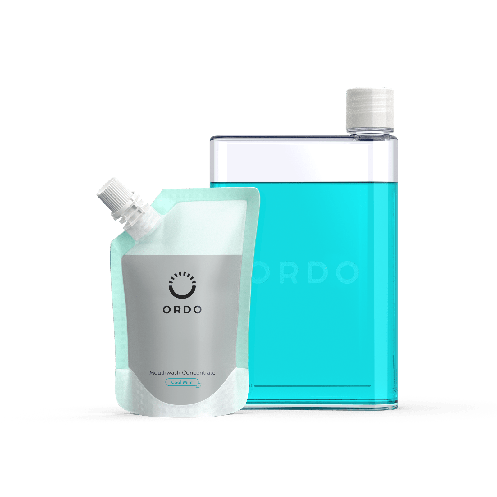 Ordo Mouthwash Concentrate and Reusable Mouthwash Bottle containing diluted Mouthwash Concentrate